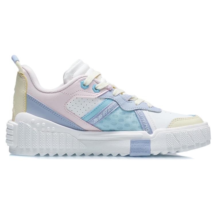 Li Ning 001 UNBLOCK Slip Resistant Abrasion Resistant Low top Skateboard Shoes Women's White Blue Pink AGCR152-2