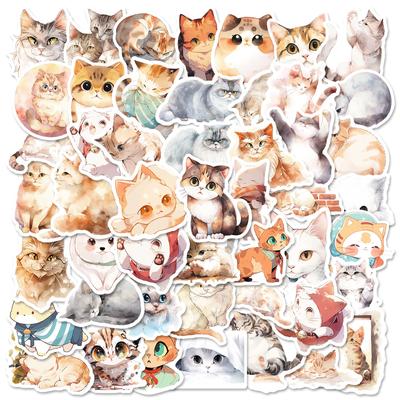 50 Watercolor Cat Stickers Cute Cartoon Cute Pet Cat Stickers Laptop Decoration
