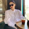 Puff Long Sleeve Women's Shirt White Elastic Pleated Turn Down Collar Blouse Korean Style Spring New Version Loose Sweet Female Top