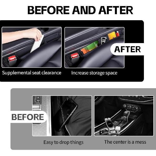 2PCS Car Seat Gap Filler Organizer, Multifunctional Seat Gap Storage Box for Phone Key, Stop Things from Dropping Between Seat and Console, Universal