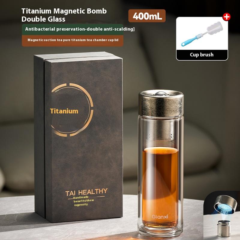 Gianxi Pure Titanium Magnetic Tea Separation Glass Cup For Men'S High-End Magnetic Bubble Tea Cup Glassware  Glass Bottle