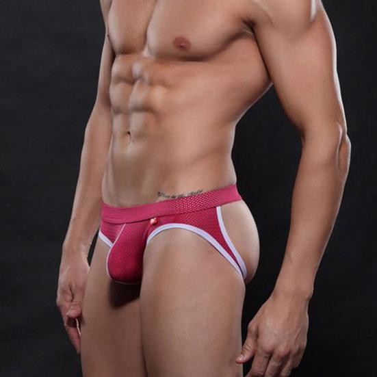 Men Briefs Low-rise U-Convex Patchwork Color Thong Breathable Mesh Hip Lifting Fine Stitching Underwear