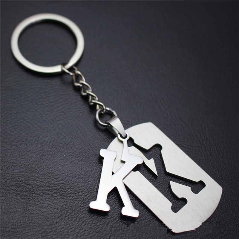 2022 DIY A-Z Letters Key Chain For Name Silver Color Steel Keychain Women Men Car Key Ring Simple Key Holder Party Gift