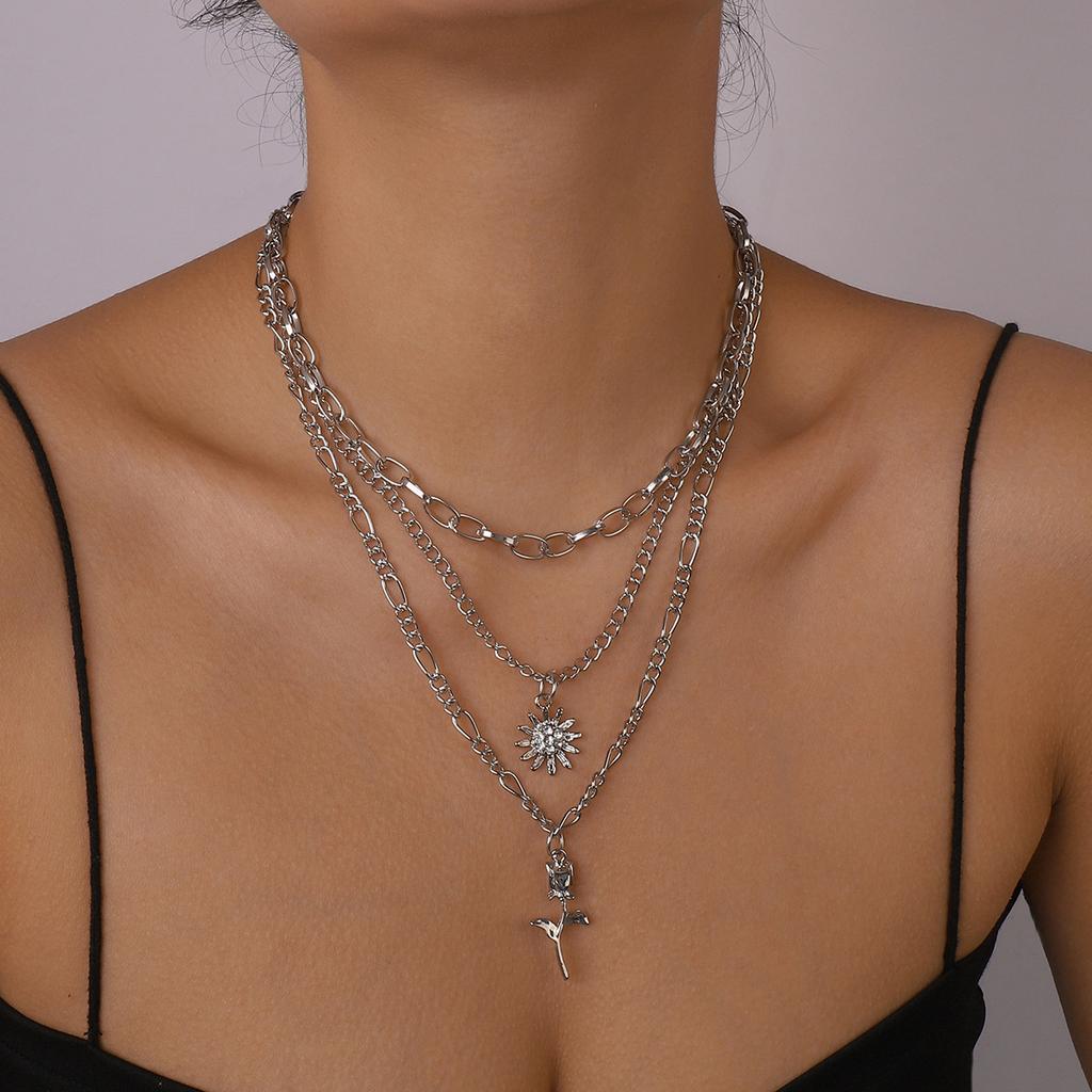Women European Exaggerated Long Choker Oil Dripping Heart Butterfly Snake Element Jewelry Punk Hip Hop Layered Necklace
