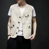 2025 Men Spring Sleeveless Many Pockets Vest Jackets Men Solid Color Cargo Casual Vest Bomber Jackets Male Cotton Waistcoats