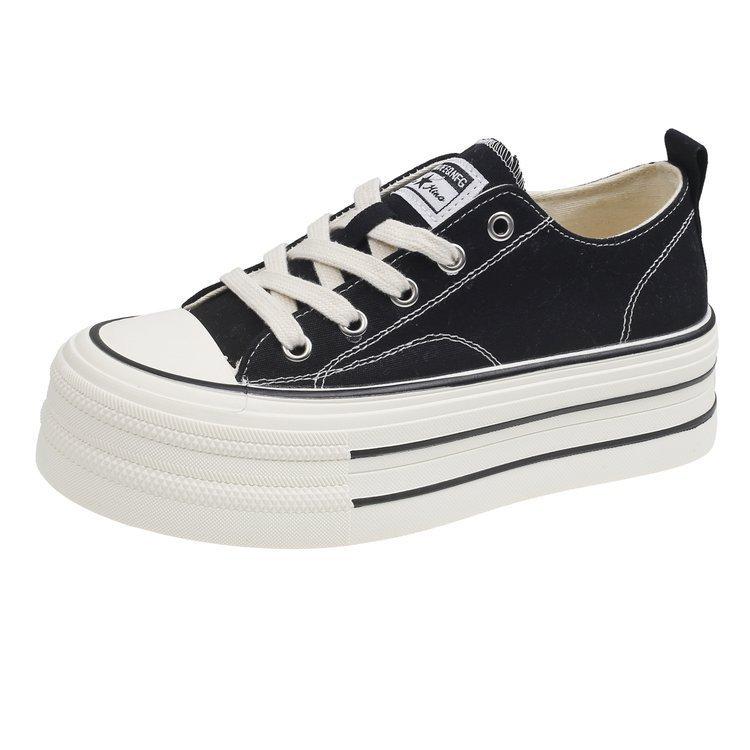 

Niche high-value thick-soled heightening canvas shoes for women s 2025 new little white shoes ins student versatile low-top board shoes 35 чёрный
