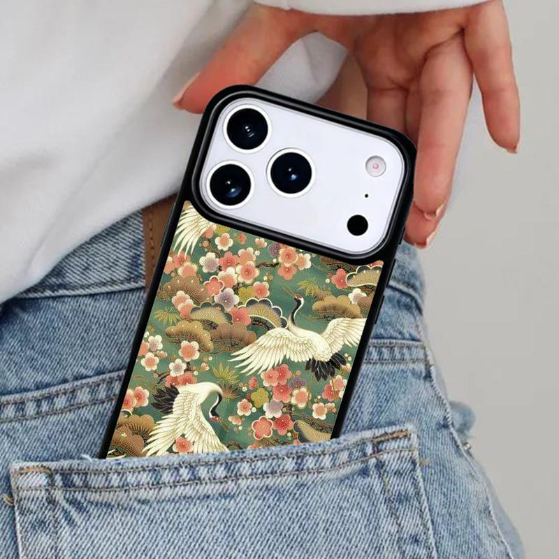 Japanese Cranes Art Phone Case for iPhone 16e 15 14 13 12 17 Pro Max Plus Air 17pro Cover Coque