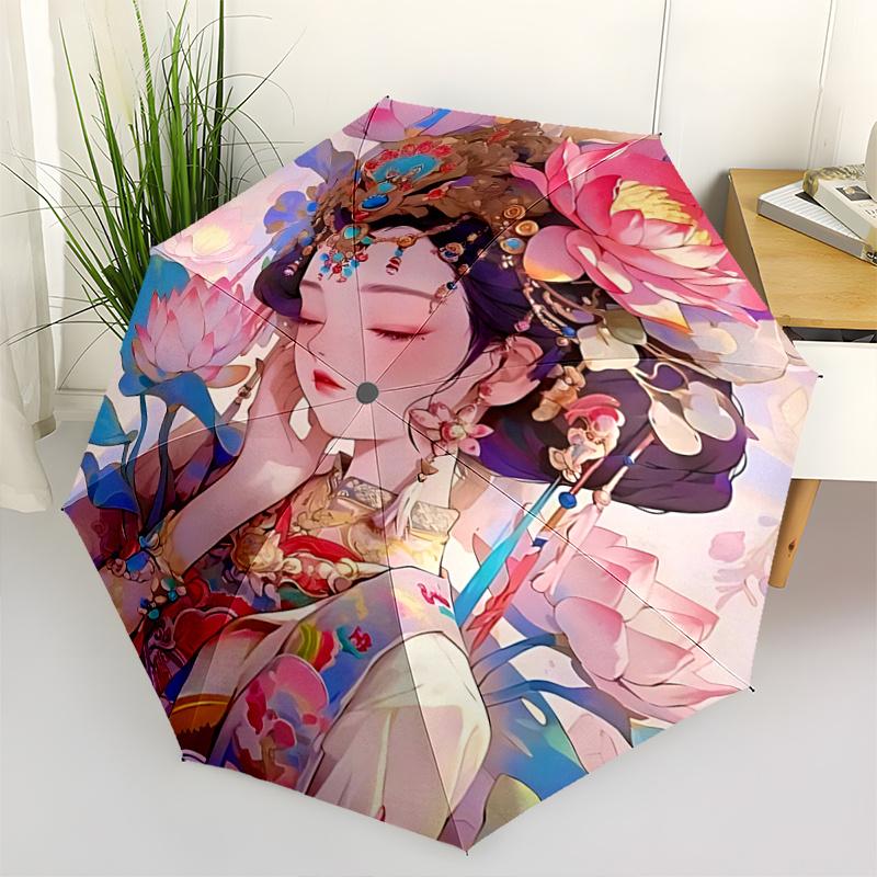 

1pc Lotus Blossom Festival Gift Umbrella, Auto Open Close, Portable 3-Fold Design, 8-Bone Iron Frame Outdoor Umbrella for Fans, Travelers, Daily