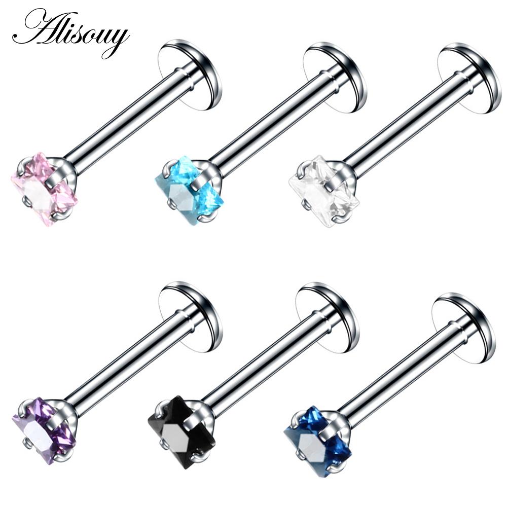 Alisouy 1PC Acciaio Inox Anello Labret Stella di Cristallo Lip Piercing Filettatura Interna Gemma Anello sul Labbro Dell'orecchio Trago Chiodo Orecchini Della Vite Prigioniera monili per il corpo e Piercing
