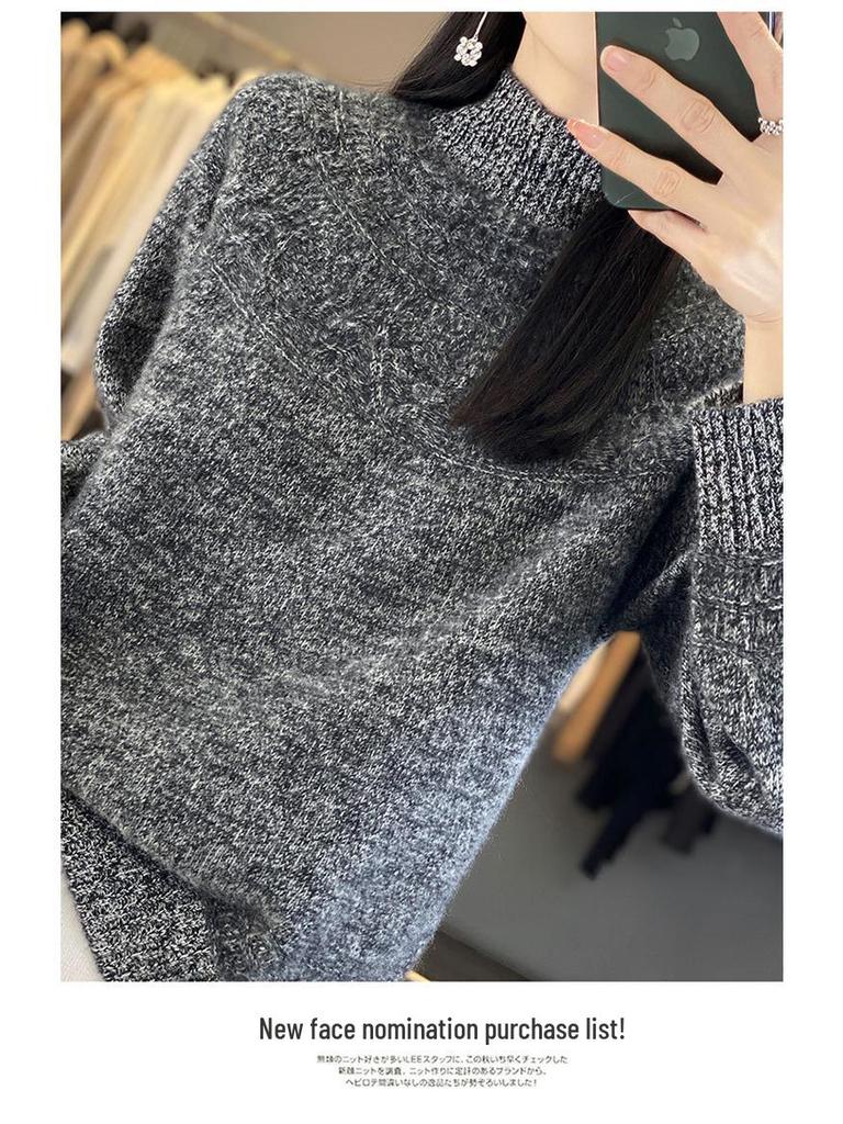 Women's Cashmere Sweater, 100% Wool, Semi-High Neck, Loose Fit, Perfect for Autumn and Winter.