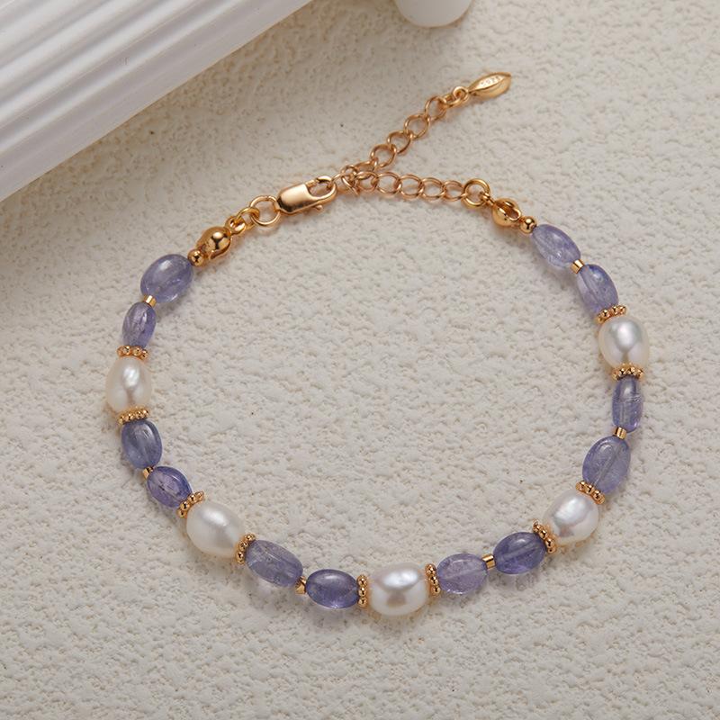 

S925 Sterling Silver Natural Tanzanite Pearl Necklace Women S French Light Luxury Exquisite Bracelet Bead Xiaohongshu Earrings