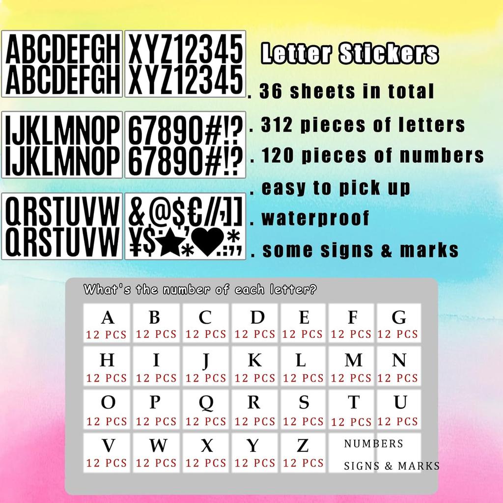 Bemeol 600 Pieces 36 Sheets Letter Stickers 2.5 Inch Alphabet Stickers Self Adhesive Sticker Letters for Bulletin Board Classroom Home Decor(Black)