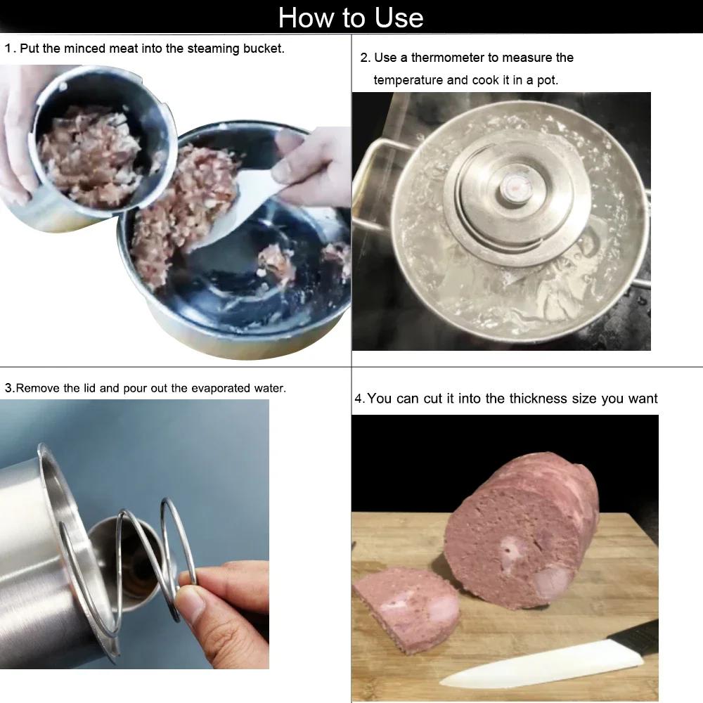 304 Stainless Steel Ham Press, Steaming and Braised Meat Barrel with Built-in Thermometer,meat and Poultry Kitchen Cooking Tools