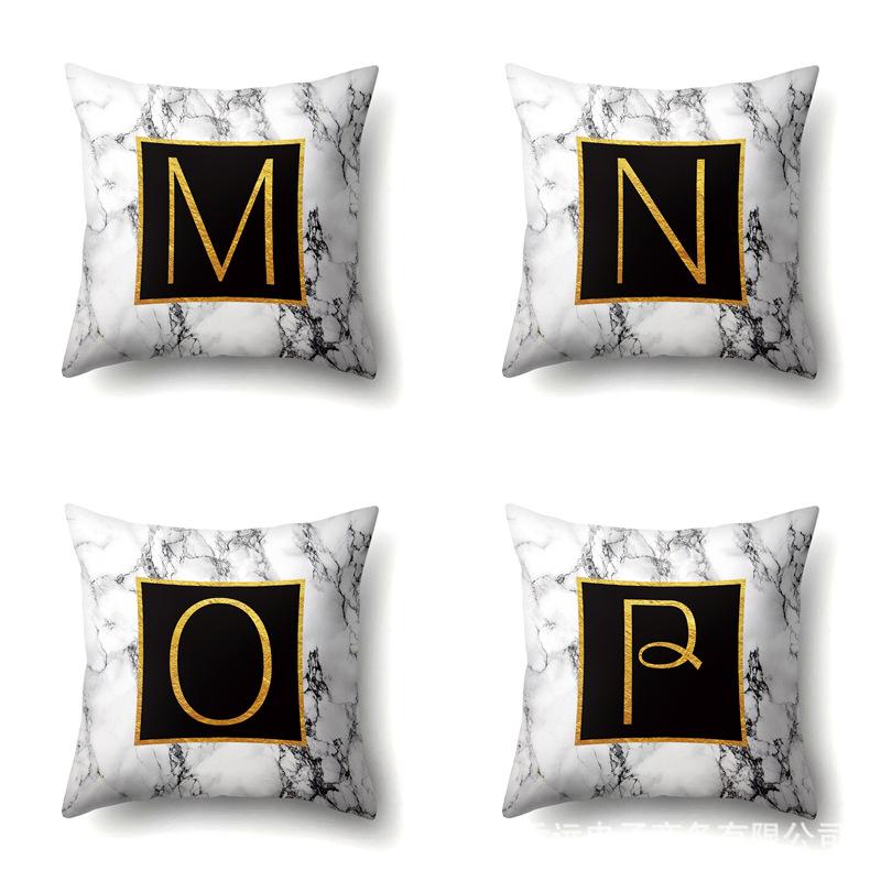 Polyester Pillowcase Home Printed Marble Black Gold Pillowcase 26 English Letter Cushion Cover