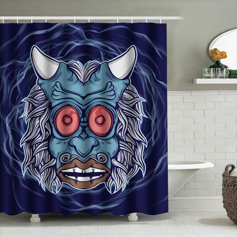 

Tuniu Blue Yokai Face Japanese Noh Mask Bathroom Curtain For Room Decor Wall Hanging Shower Curtain W60H190(CM)-1 Pcs