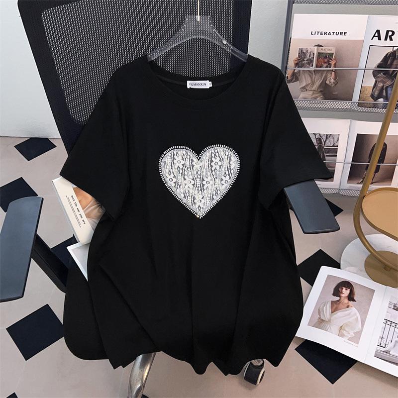 Women's Plus Size Loose Fit Mid-Length Round Neck Short Sleeve T-Shirt (Available in Sizes 200-350 Jin) - Style 1054