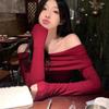 Autumn New Sexy One Shoulder Pullover Sweaters for Women Lapel Off Shoulder Long Sleeved Knitted Sweater Woman Elegant Casual Winter Knitwear 24861