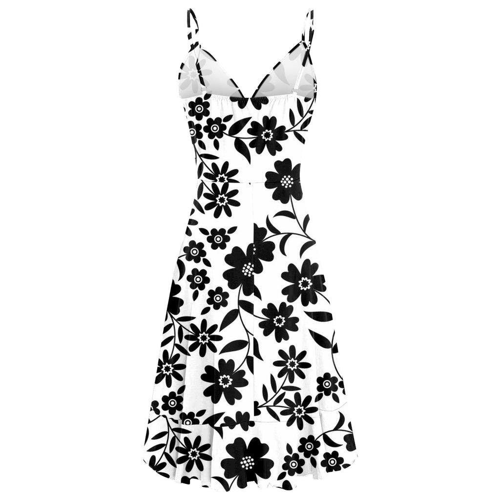Women Summer Wrap V Neck Adjustable Spaghetti Straps Chest Pleats Casual Ruffle Dress Summer Beach Knee Length Dress Open Back Off Shoulder Dress