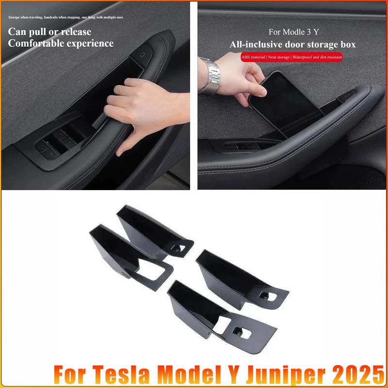 For Tesla Model Y Juniper 2025 Interior Door Handle Storage Box Model 3 Highland Inner Handle Organizer Phone Holder Accessories