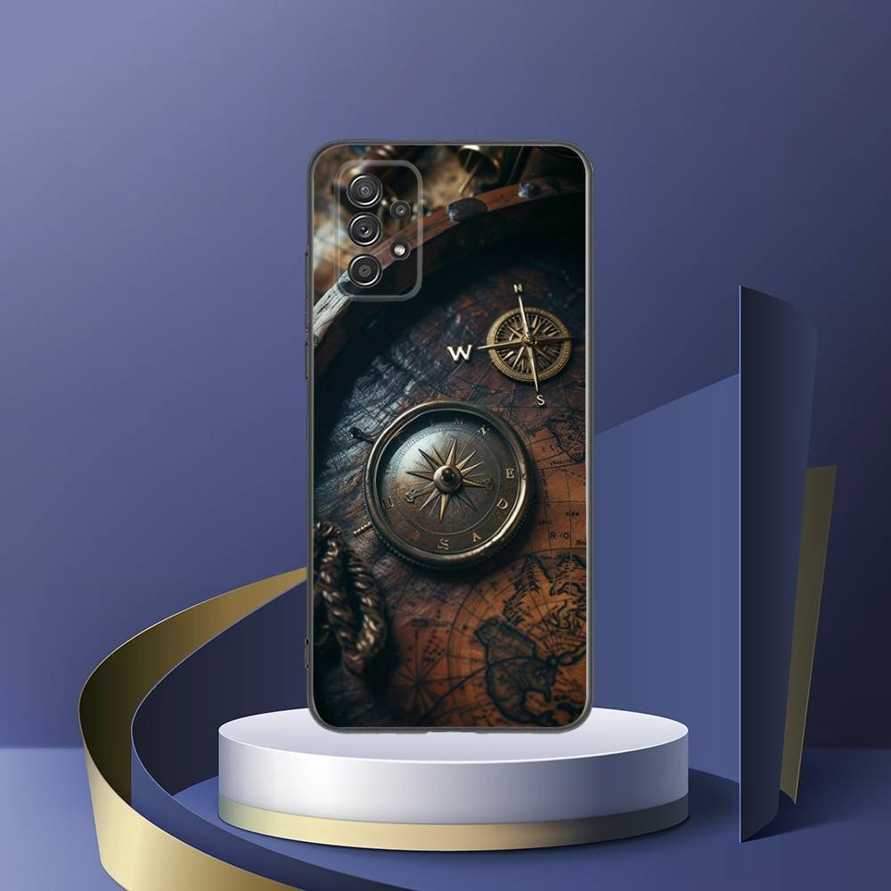 World Map Compass Nautical Phone Case For Samsung Galaxy S25,S24,S21,S22,S23,S30,Ultra,S20,Plus,Fe,Lite,Note,10,9,5G Black Cover