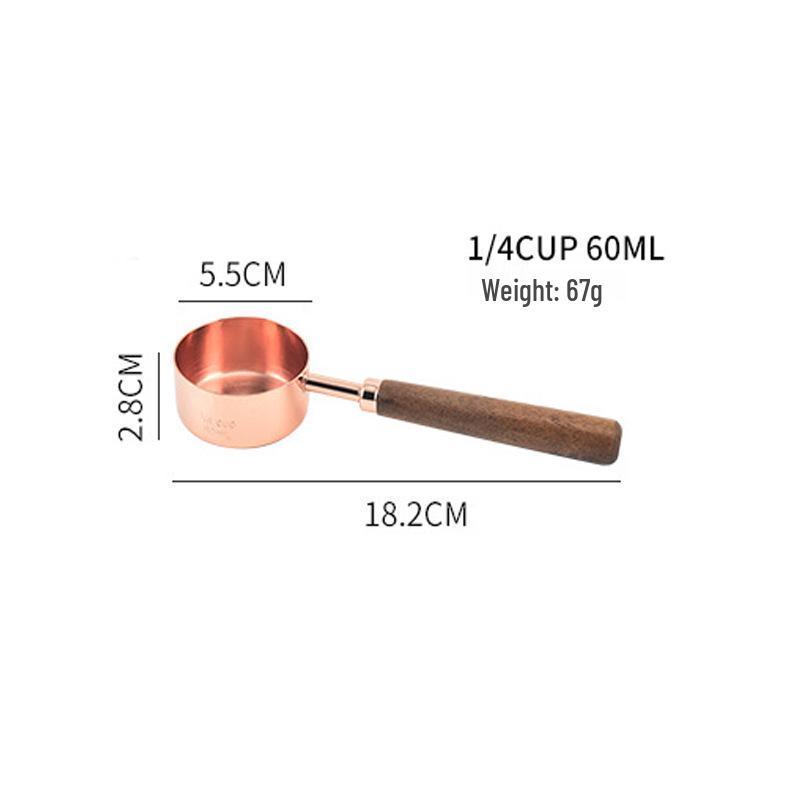 8-Piece Stainless Steel Measuring Cups & Spoons with Walnut Wood Handles & Rose Gold Finish