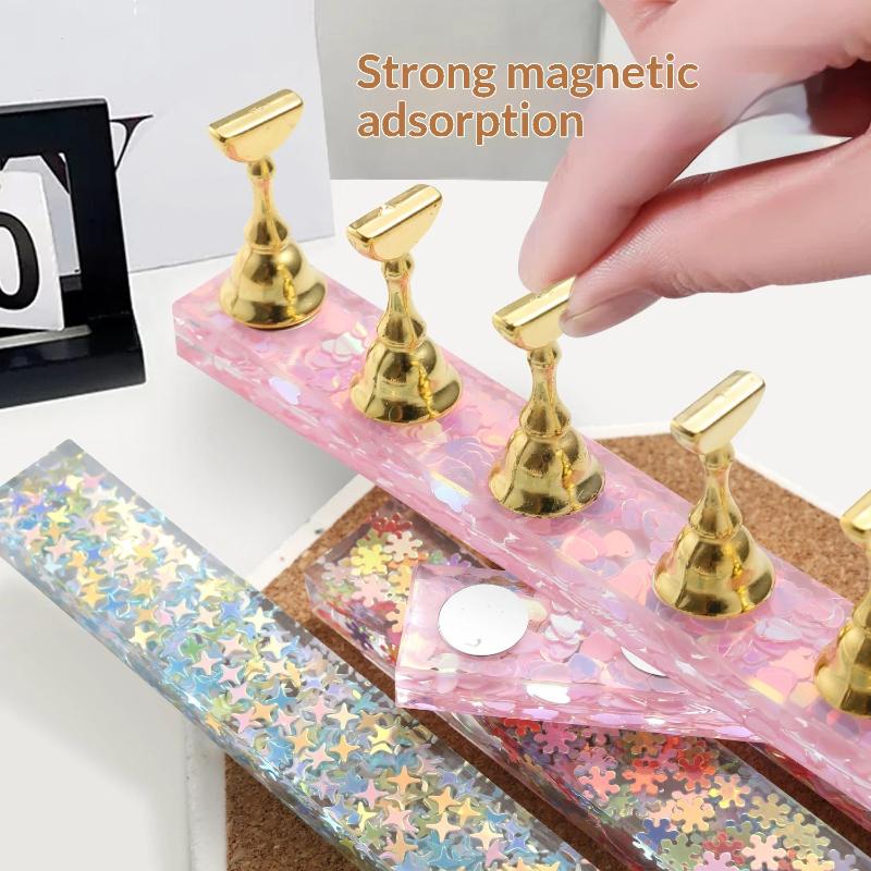1 Set Iridescent Heart Sequins Magnetic Nail Holder False Tips Practice Stand Nail Art Display Salon Diy Tools