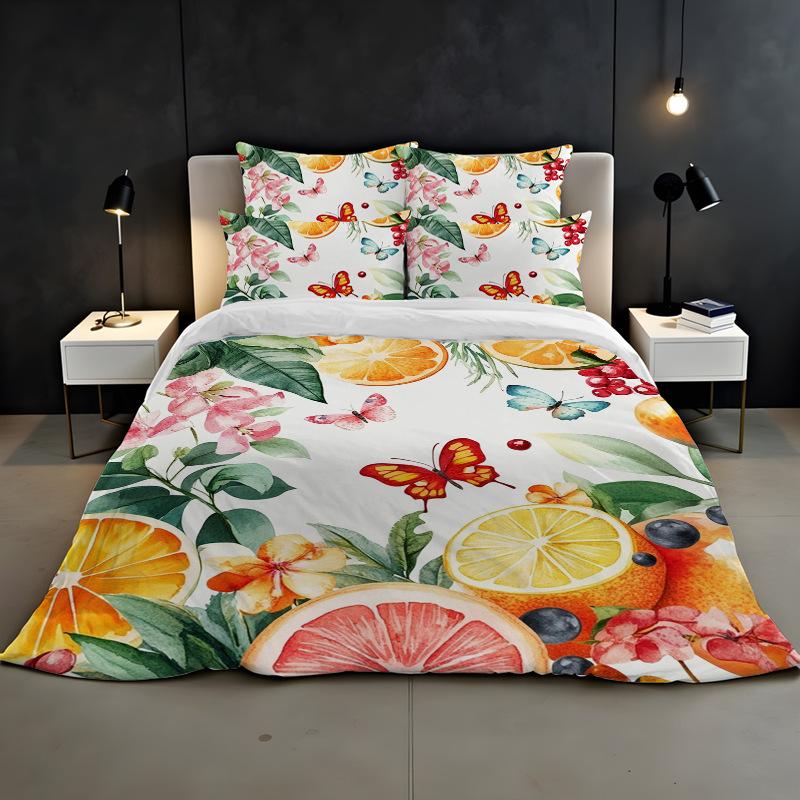 3D Digital Printing Bedding Two Or Three Piece Fruit Orange Polyester Quilt Cover