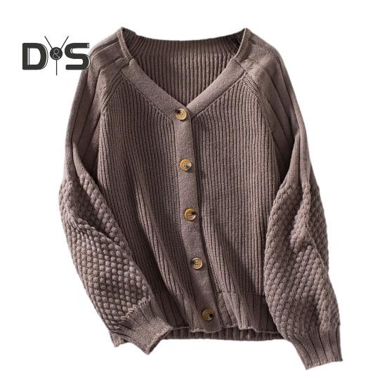 

Женский свитер-пальто с V-образным вырезом и длинным рукавом, однобортный трикотажный свитер-кардиган свободного кроя L хаки