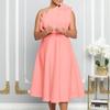 Plus Size Women Sexy Slant Neck High Waist Ruched Mid Length Banquet Party Dress