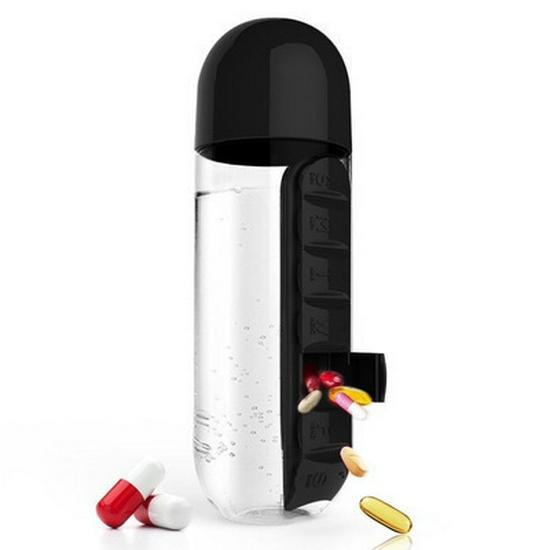 Multifunctional Water Bottle with 7-Day Pill Organizer - Portable and Convenient for Outdoors