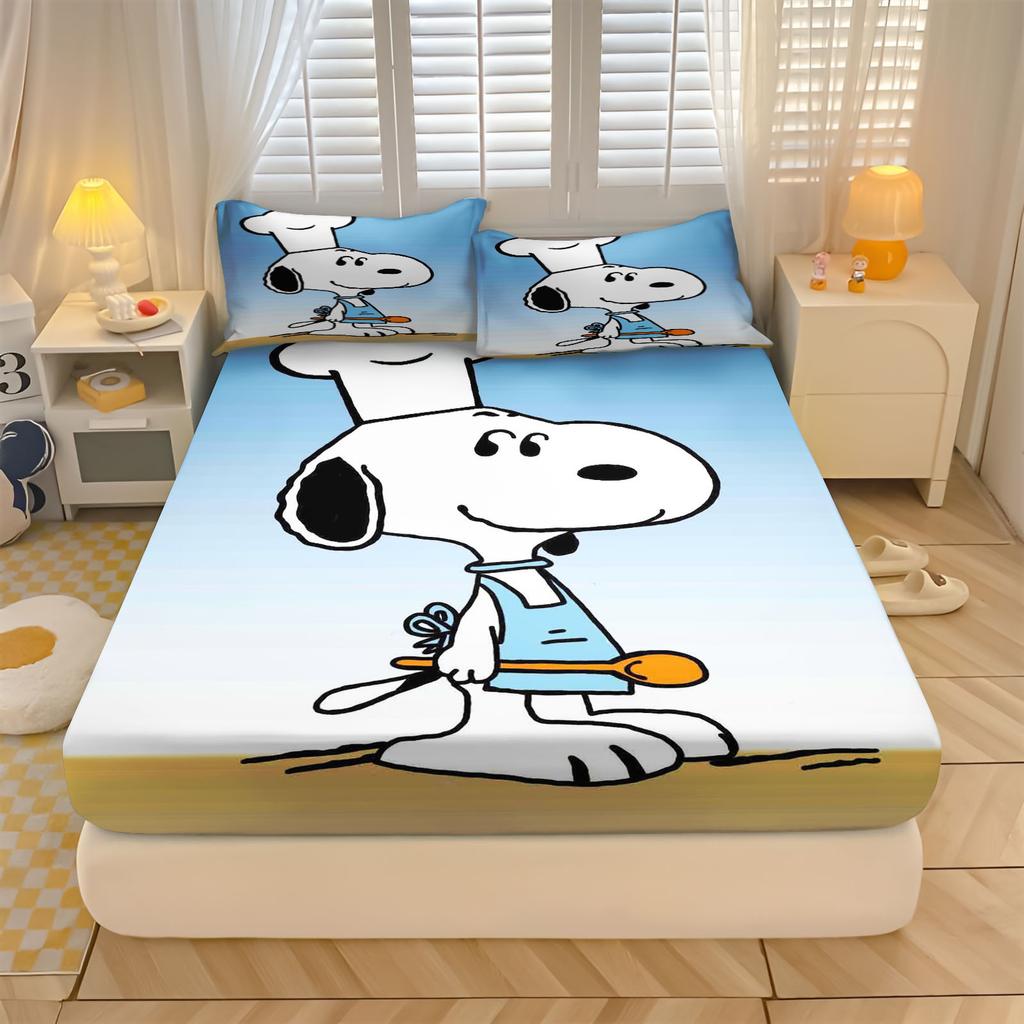 Snoopy  With Pillowcase Fitted Sheet 3D Children'S Bedding Set  Polyester 2/3Pcs Comforte Bed Cover Full Set