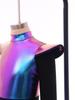 Kids Girls Alien Costume Patchwork Metallic Gloss Mock Neck Long Sleeve Back Zipper Built In Shorts Dress