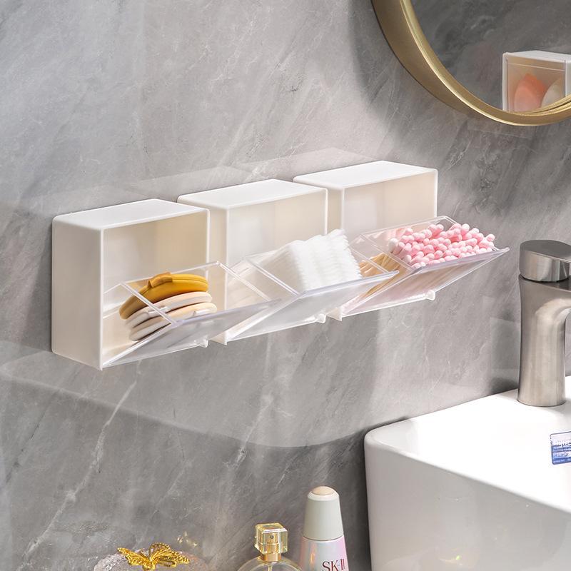 Bathroom Wall-mounted Flip-top Plastic Storage Box for Makeup, Cotton Swabs and Sundries