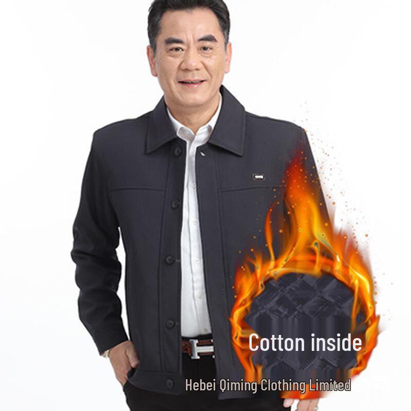 Férfi Tavaszi és Őszi Apa Hétköznapi Kabát - Középkorú és Idős, Hajtókás, Laza Szabású, Őszre és Télre Pamuttal Bélelt