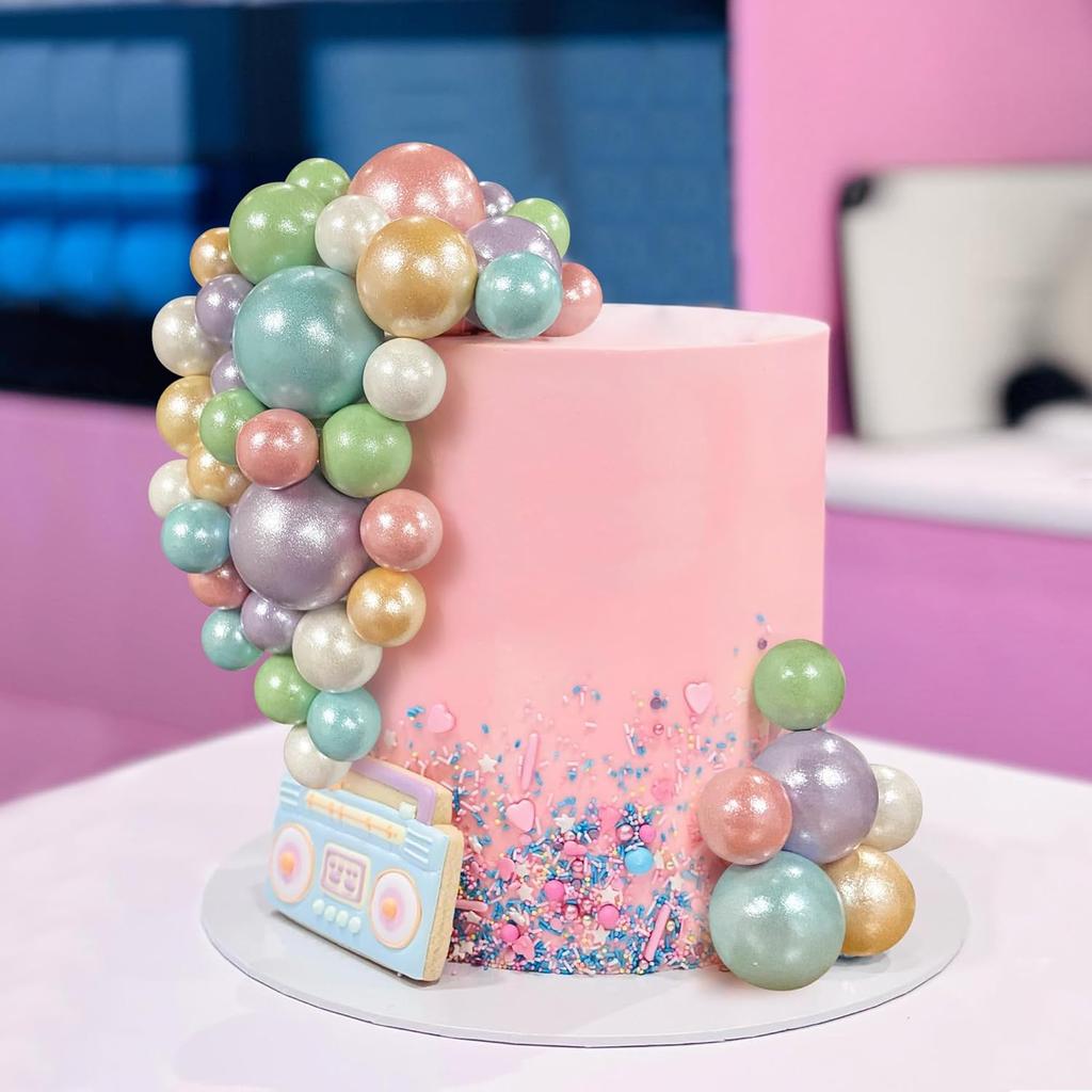 56 PCS Ball Cake Picks Colorful Ball Shaped Cake Topper Pearl Balls Cupcake Cake Insert Topper for Birthday Party Wedding Decor