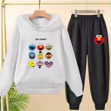 Pink Children Hoodie Black Boys Girls Toddler 3-12 Years Sports Coat Top+Pants Casual Sesame Street ELMO Sweatshirt Set Autumn