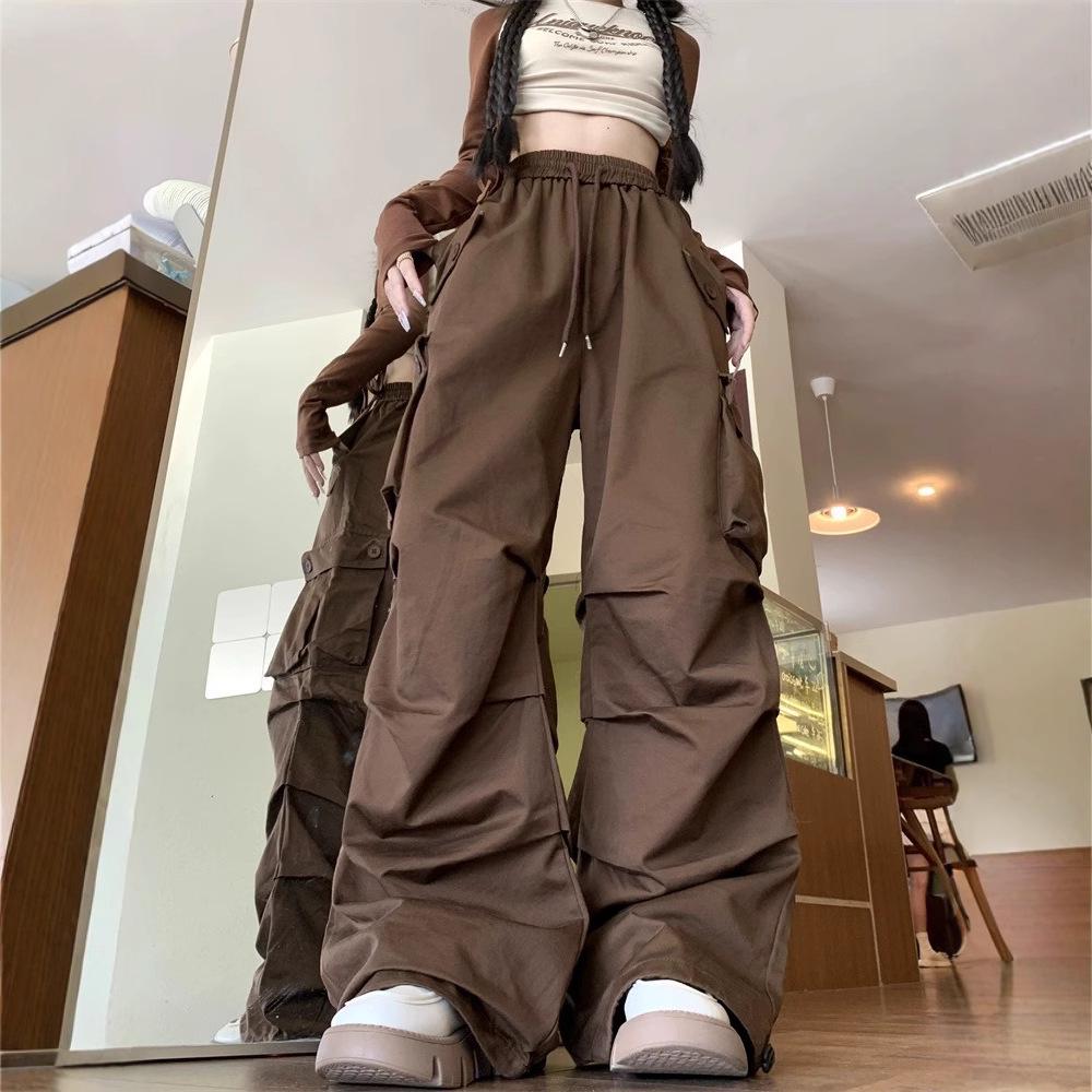 Girls' Chinese Style Pleated Cargo Pants - Spring/Autumn American Street Dance, Outdoor Sports, Plus Size, Straight Leg.