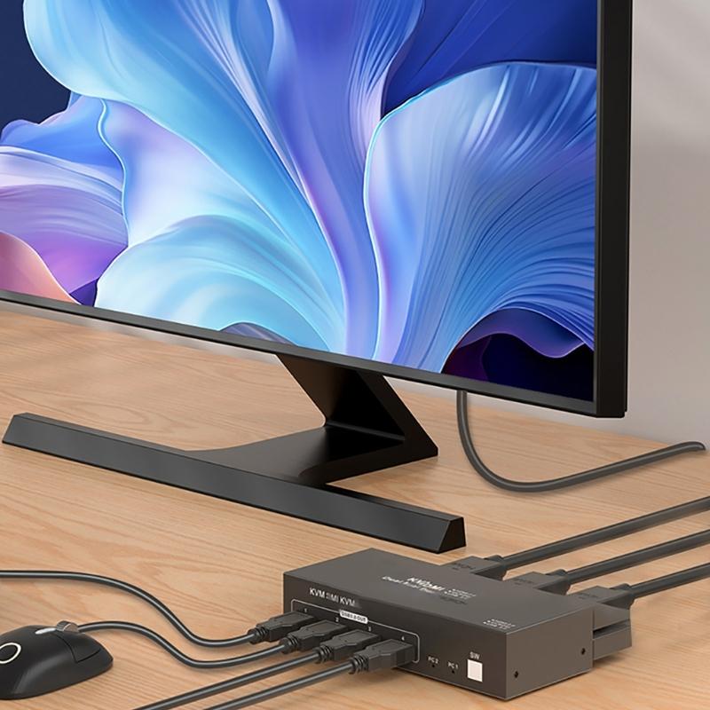 Metal HDTV Switcher For Double Monitors 4 USB3.0 Hubs Seamless Input Switching Enhances Productivity