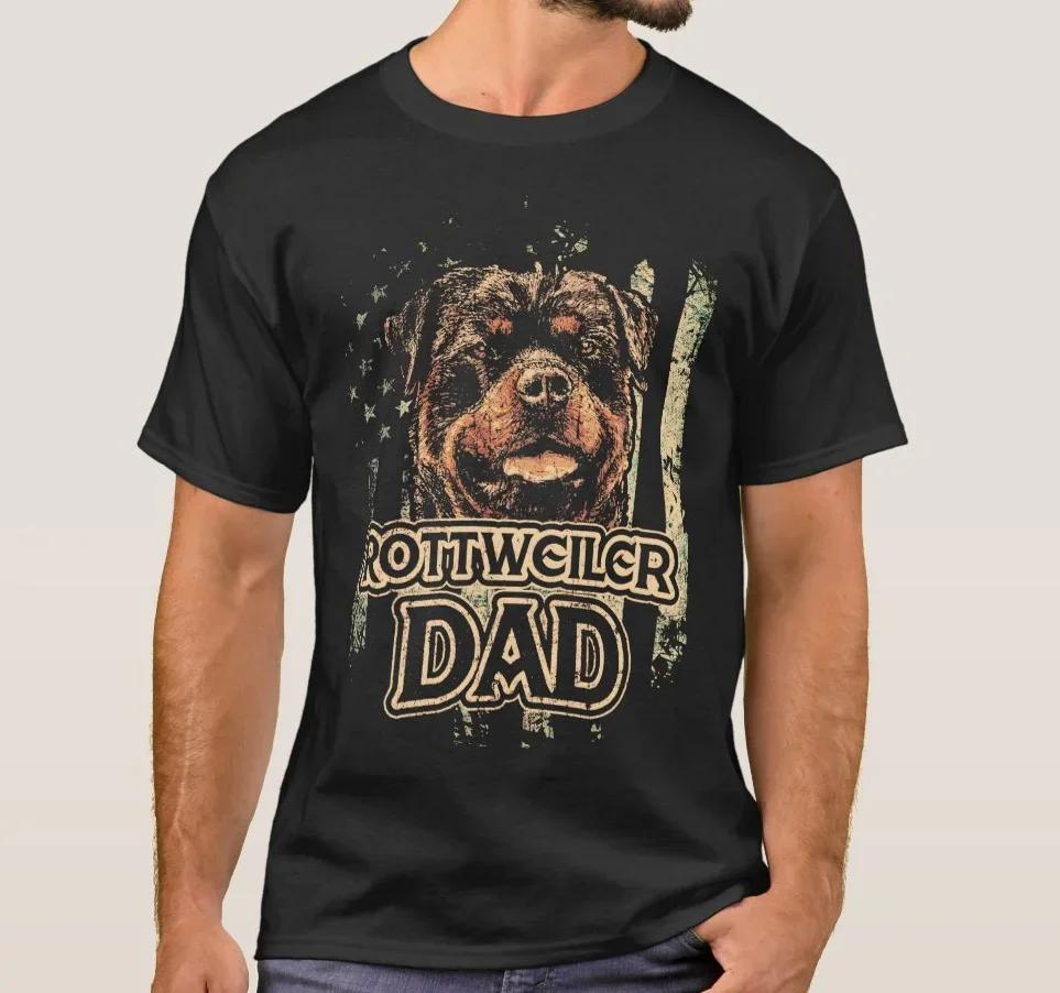 Rottweiler Dad Patriotic American Flag Dog Lovers Gift T Shirt Short Sleeve 100 Cotton Casual Tshirts Loose Top Size S3XL