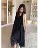 Temperament French Polka Dot Splicing Irregular Splicing Dress New Summer Design Sleeveless Long Women's Dress..