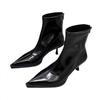 High-heeled Pointed Short Boots Women's Thin-heeled Back Zipper 2025 New Autumn and Winter Black Patent Leather Premium Thin Boots