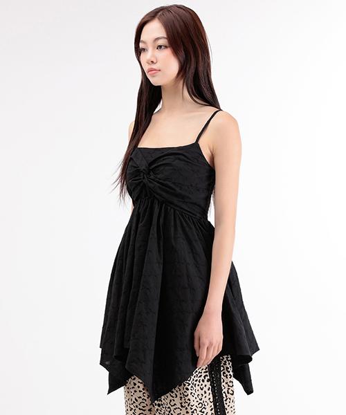 WHEN YOU MOVE Ribbon Pattern Cotton Sleeveless Mini Dress Black
