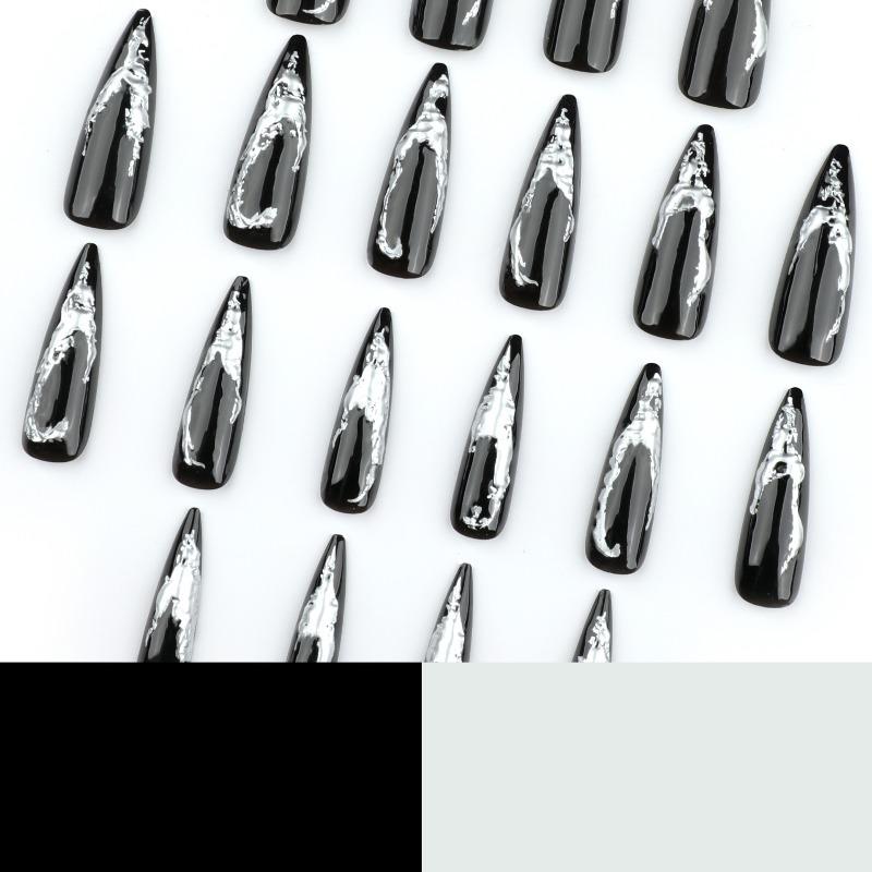 Dark Spice Girls European and American Popular Wearing Nail Long Long Pointed Manicure Fake Nail Hot Silver Wearing Fake Nail