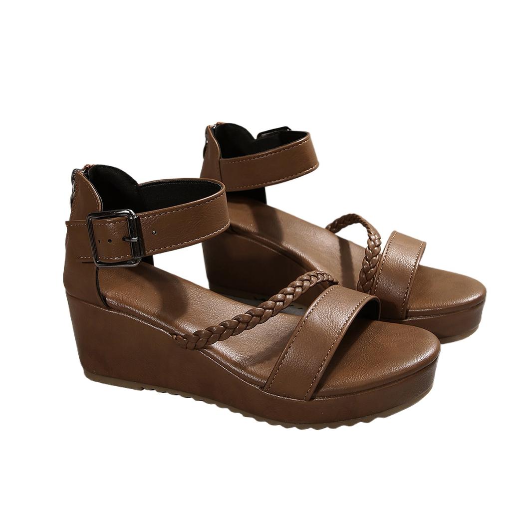Fashion Summer Fashion Braided Roman Style Sandals for Women New Open Toe Wedge Heel Thick Bottom Women's Versatile Cover Heel Sandals