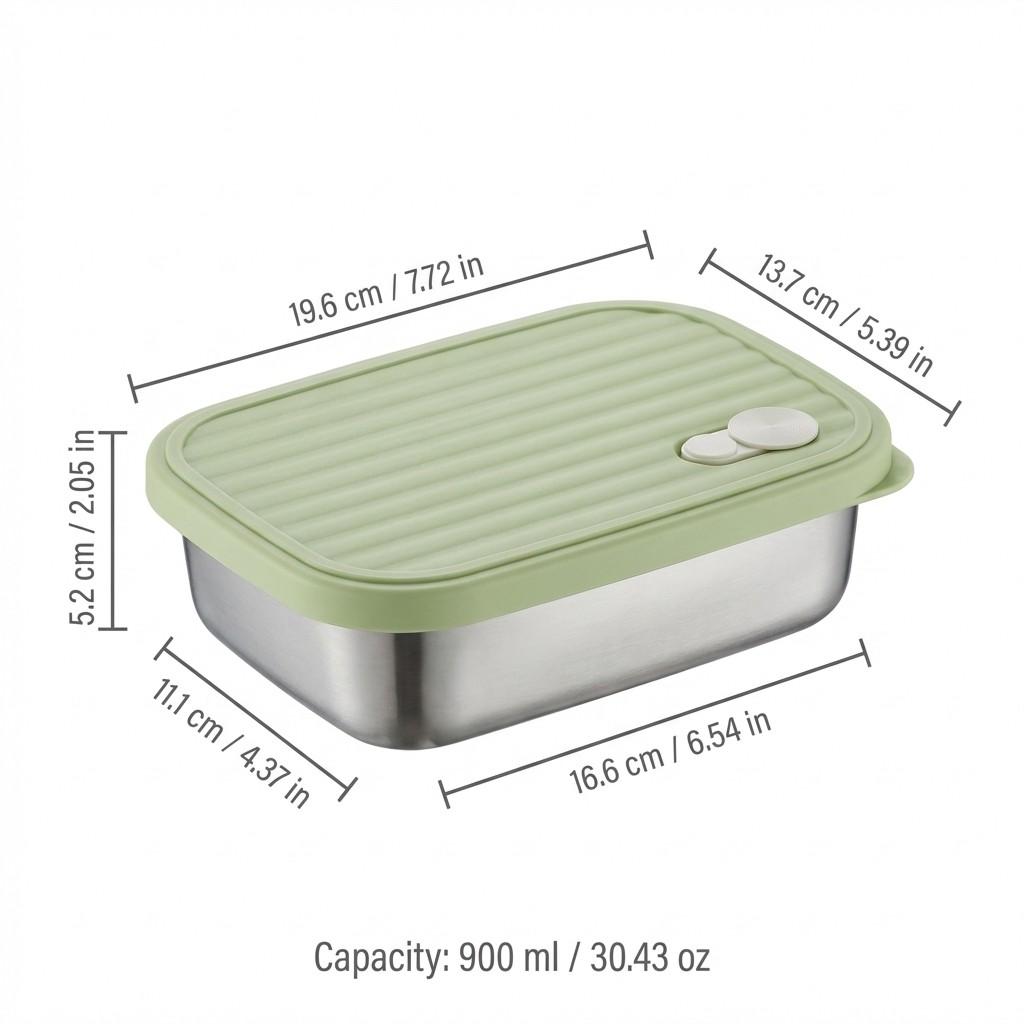 Large Capacity Food Storage Container 304 Stainless Steel Lunch Box Refrigerator Sealed Fruit Vegetable Fresh-keeping Box