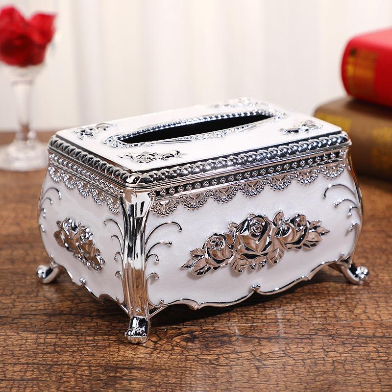 Facial Tissue Holder Embossed Rose Plastic Tissue Box Cover Tissue Dispenser for Living Room Home Household Kitchen Countertop