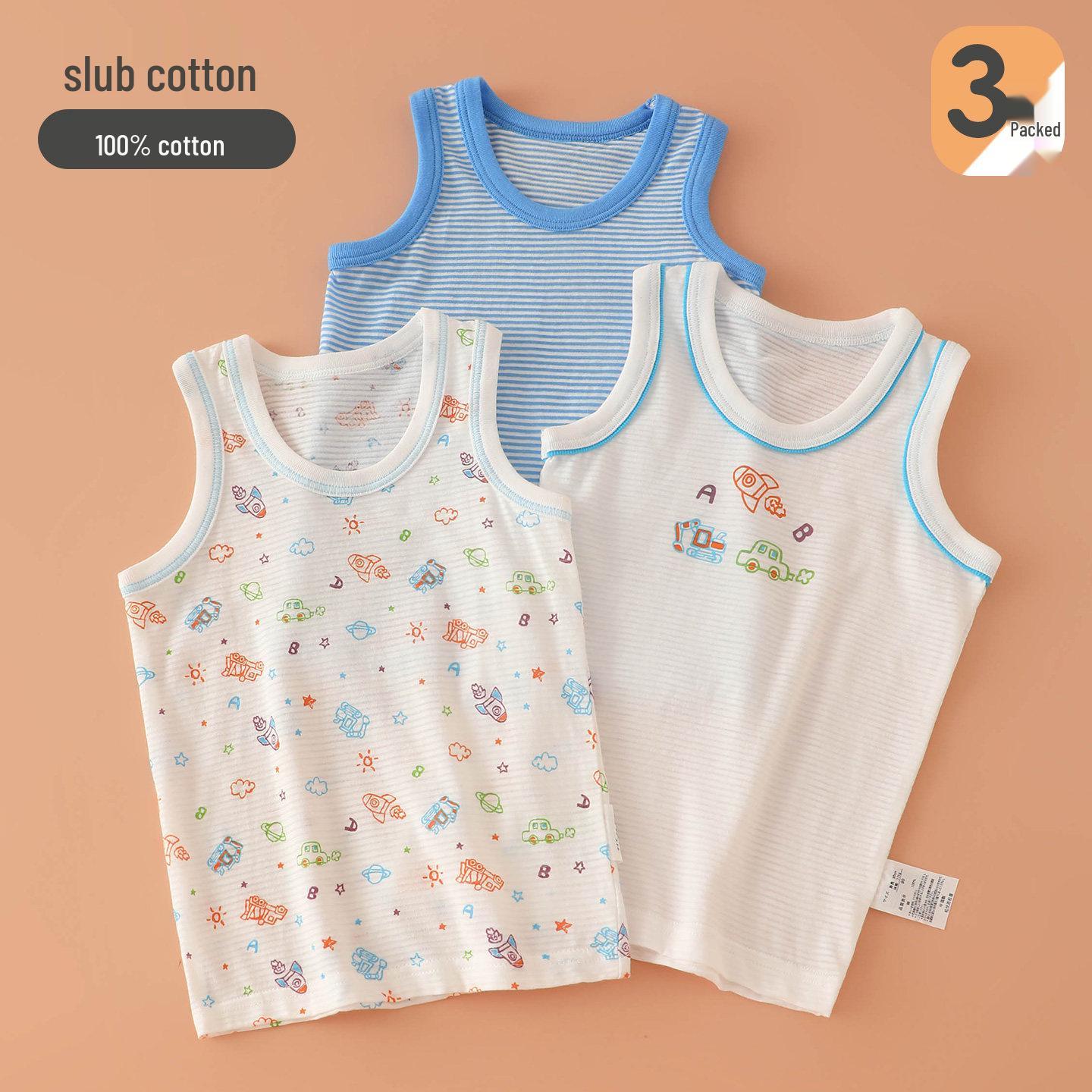 Boys  Cartoon Cotton Sleeveless Vest - Versatile Round Neck Base Layer Size 140