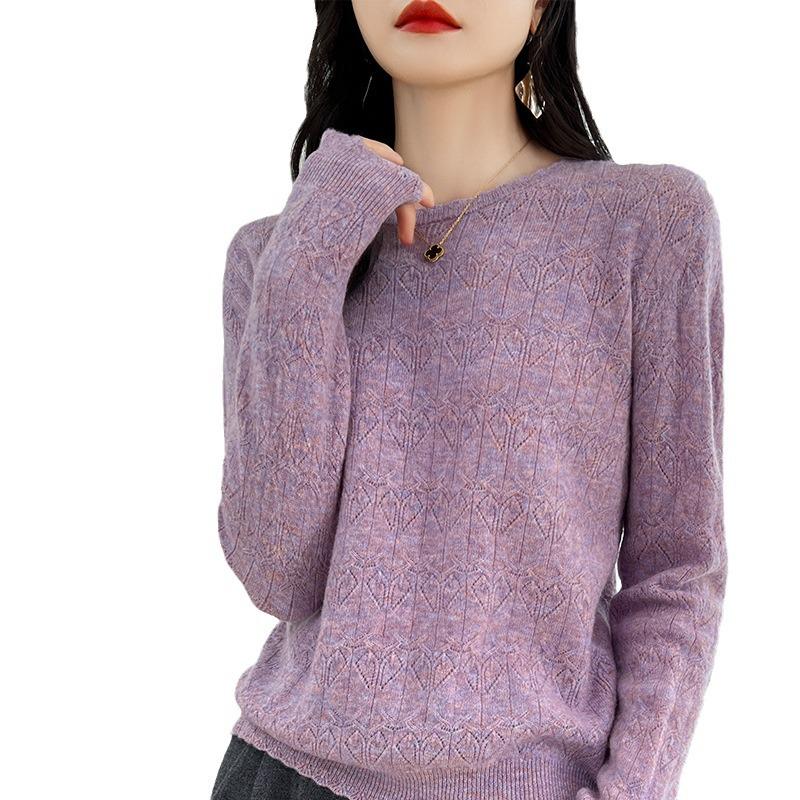 2024 Autumn/Winter Knit Wool Round Neck Hollow Out Slimming Loose Sweater