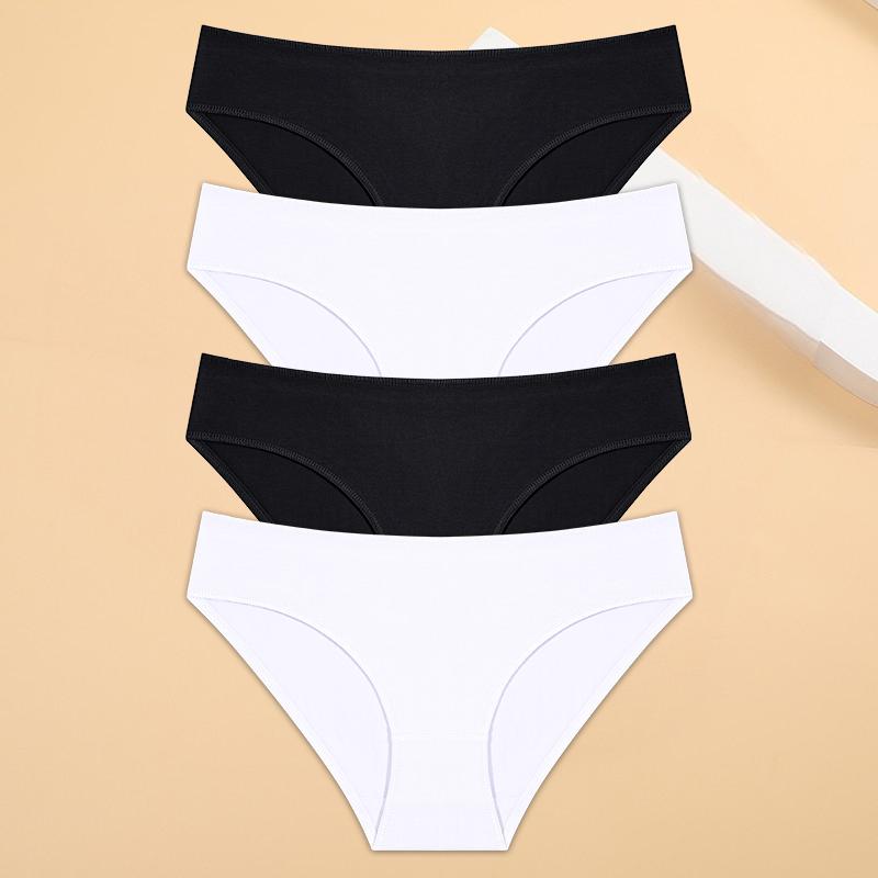 4 ks/sada Kalhotky pro ženy se sníženým pasem, sexy bavlněné kalhotky pro ženy, jednobarevné spodní prádlo, kalhotky pro dívky, měkké spodní prádlo