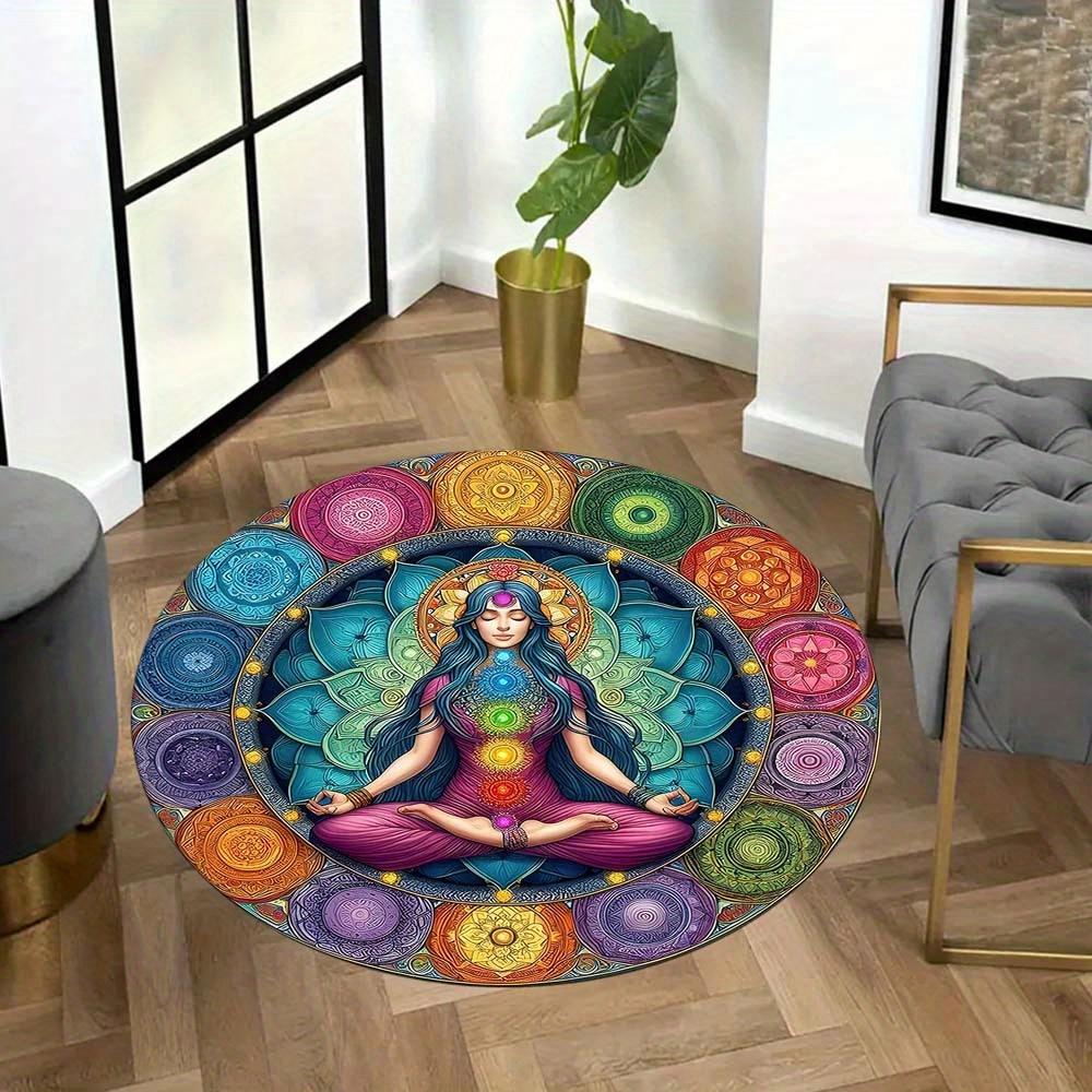

1pc Chakra Meditation Mat Polyester Floor Mat with 7 Chakra Symbols, for Living Room, Bedroom, Home Decor, Yoga Studio Accessory 80cm